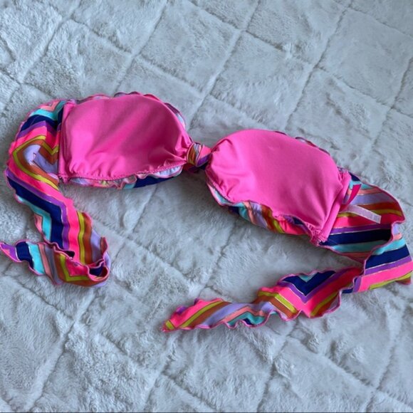Victoria's Secret | Rainbow Foil Ruffle Chevron Stripe Bikini Top | Size Large - Picture 4 of 12